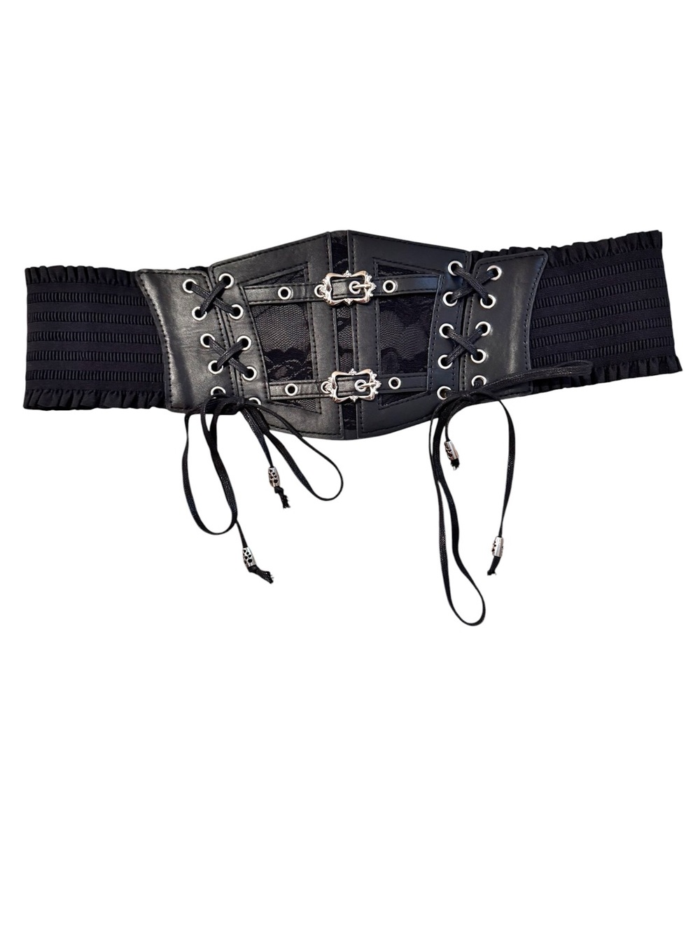 Corset Belt Size XL Black Faux Leather Stretch Lace Up Pirate Steampunk Cosplay